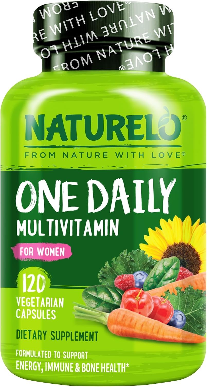 NATURELO One Daily Multivitamin for Women w/Vitamin B12, 120 Count | Energy Support, Whole Food Daily Women Multivitamin Supplement, Nourish Hair/Skin/Nail, Non-GMO, No Soy, Gluten Free