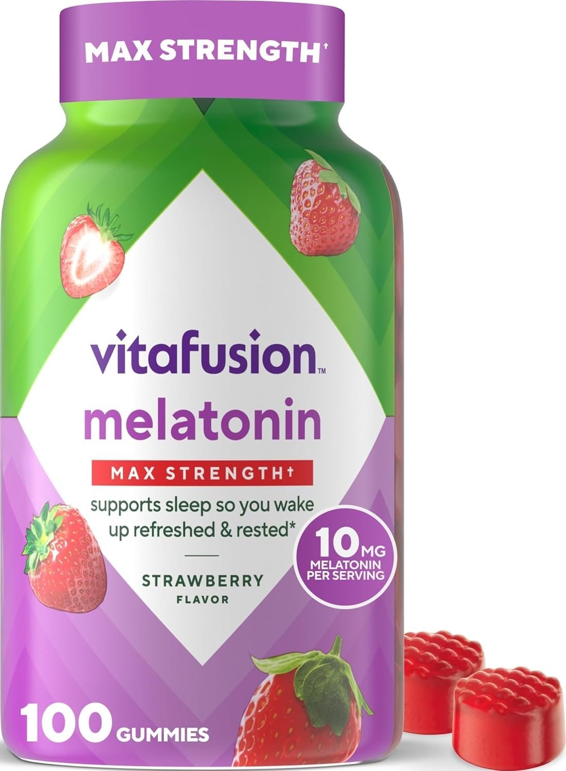 Vitafusion Melatonin Gummies 10mg | 100 Count | Max Strength Gummy for Adults | Yummy Strawberry Flavor | Gluten Free Supplement