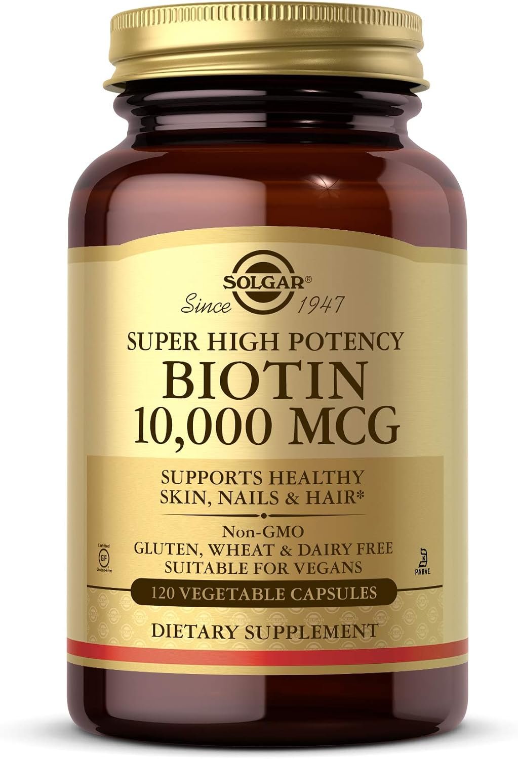 Solgar Biotin 10,000 mcg, 120 Vegetable Capsules – Non-GMO, Gluten Free | Helps Support Hair and Skin – 120 Capsules