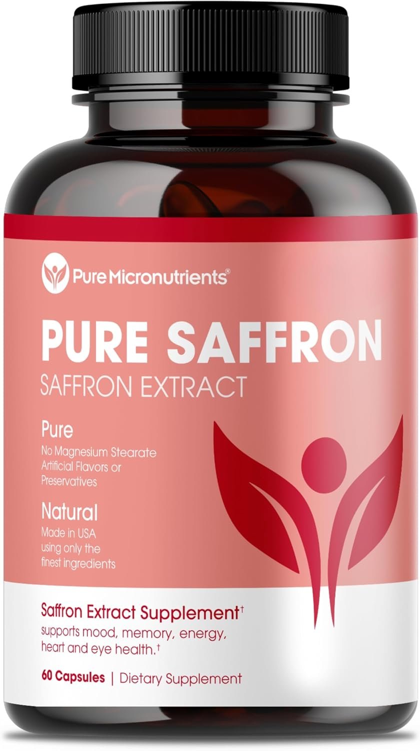 Saffron Supplement, 100% Pure Saffron Extract Capsules, Mood & Energy | Supports eye & heart health, positive mood & natural energy; 60 vegan capsules by Pure Micronutrients