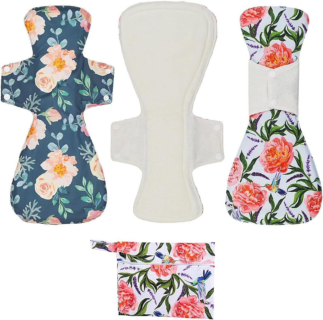 4 Pack 16 Inch Cloth Menstrual Pads,Reusable Sanitary Pads,Washable Overnight or Post Partum Absorbency Pads,Unscented