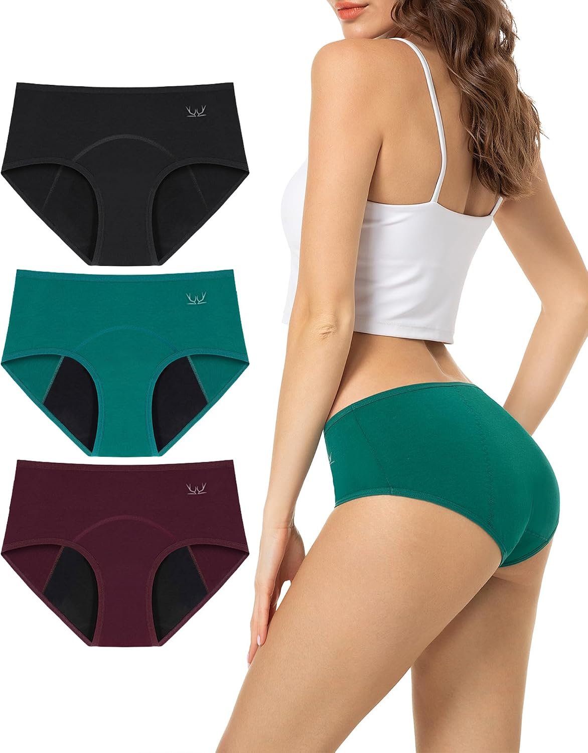 TANSTC Period Underwear for Women Heavy Flow | Leakproof Menstrual Panties Postpartum, Cotton Soft Breathable Briefs 3 Pack