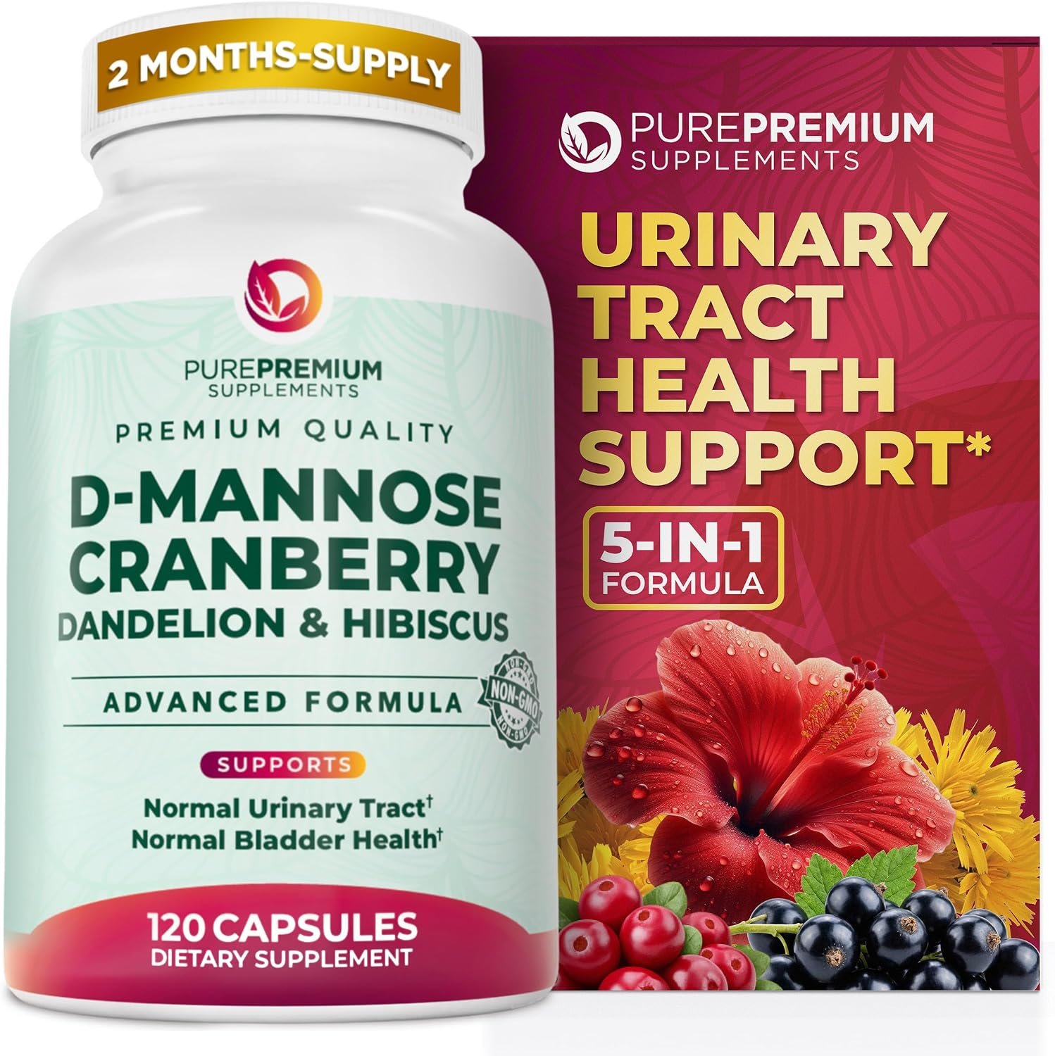 PurePremium D-Mannose with Cranberry 1000mg Urinary Tract Health, 120 caps