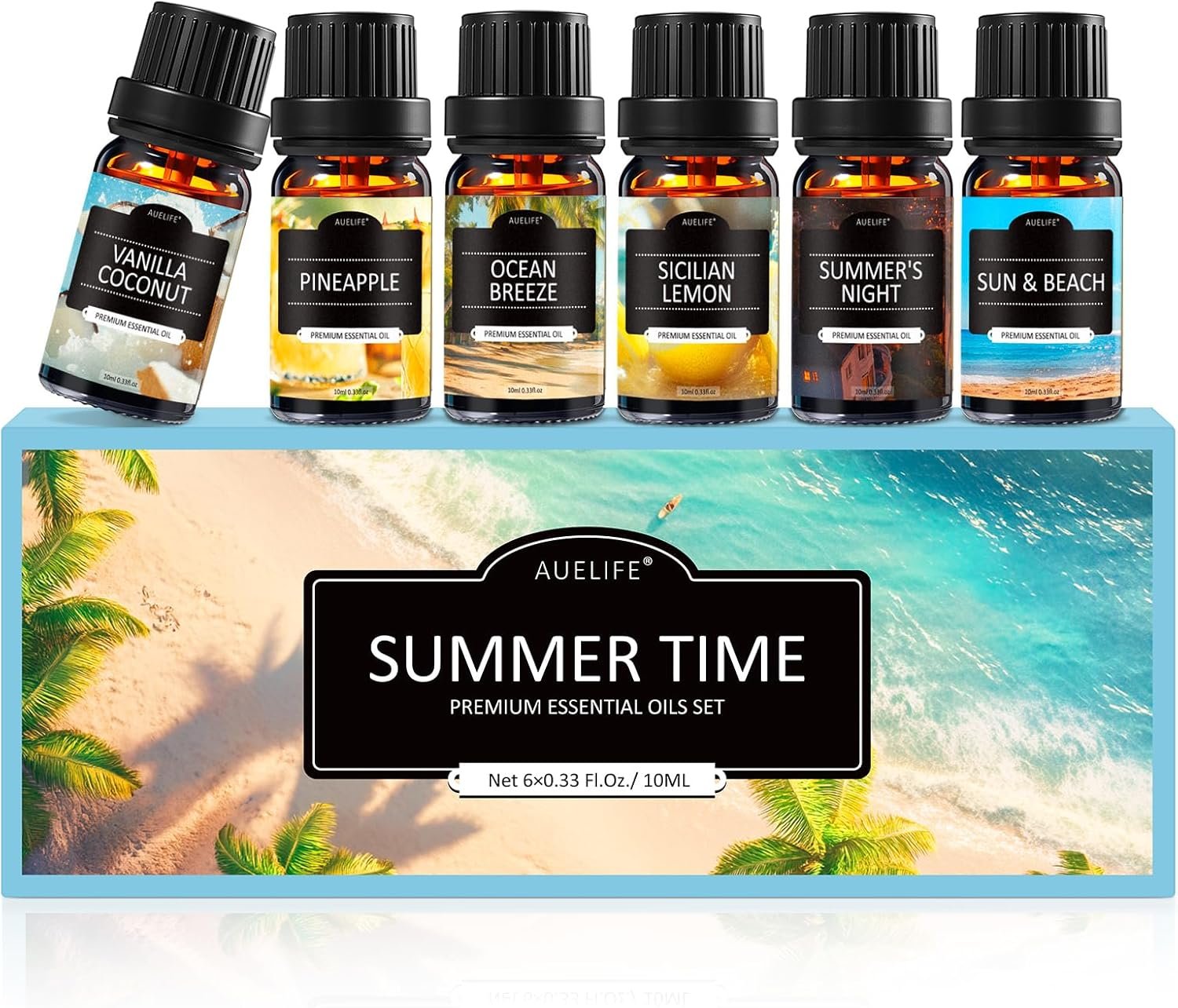 Auelife Summer Essential Oil Set for Diffuser for Home, 6x10ml Diffuser Oil