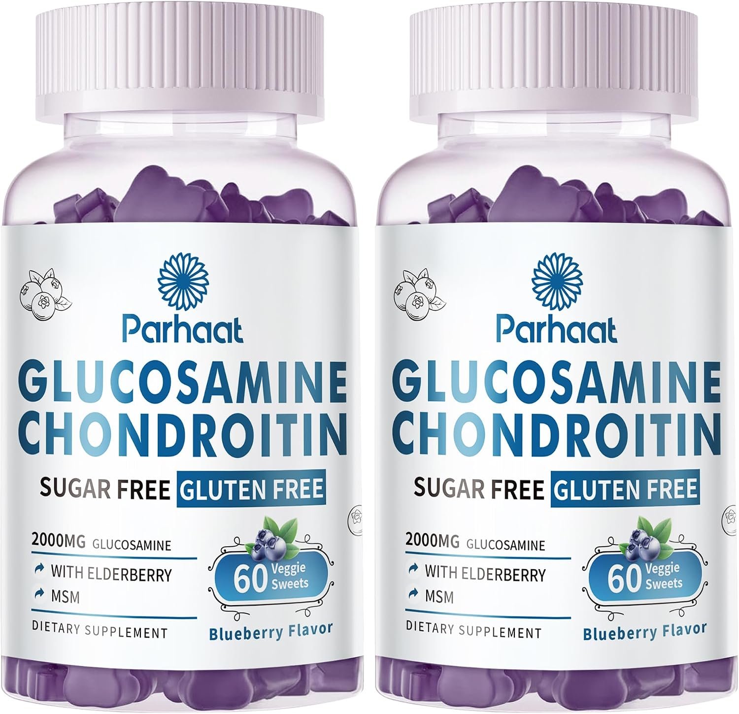 Glucosamine Chondroitin Gummies with MSM & Elderberry Extra Strength – Joint Support, Antioxidant Immune Support Supplement for Adults, Men & Women.Blueberry-2pack