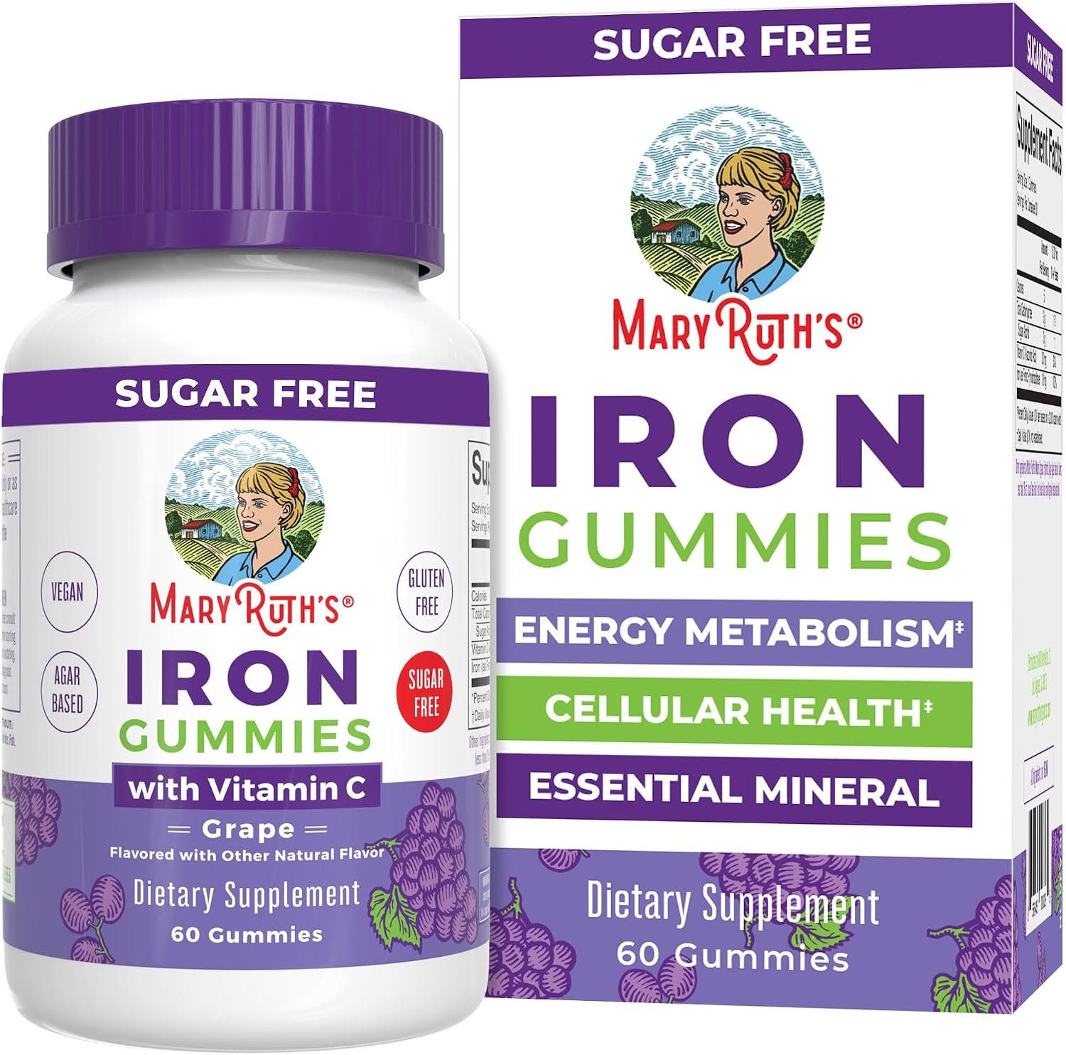 MaryRuth’s Iron Gummies for 14+ with Vitamin C for Absorption | Sugar Free | Gummy Iron Supplement + VIT C | Energy Metabolism | Cellular Health | Immune Support | Vegan | Non-GMO | 60 Count