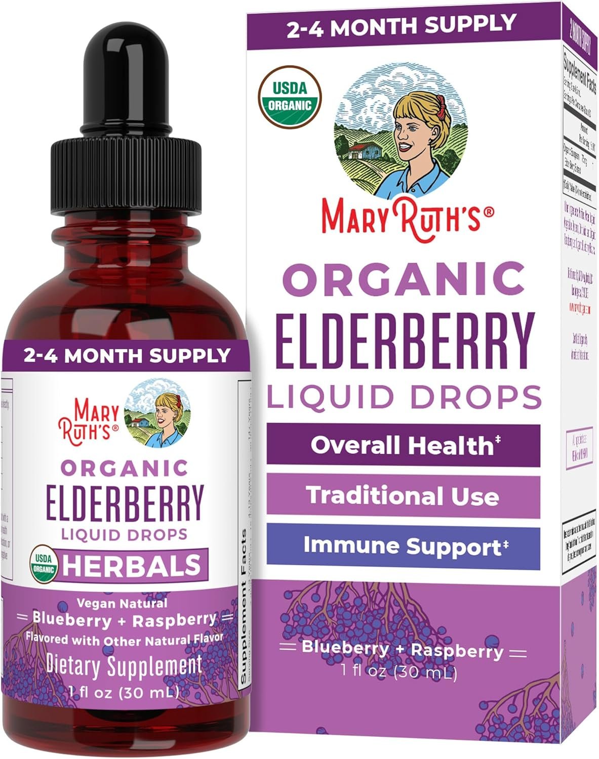 MARYRUTH’S Organic Elderberry Liquid Drops for Adults & Kids, Immunity, 1oz | 150mg Elderberry Extract, Sugar Free, Vegan, Non-GMO