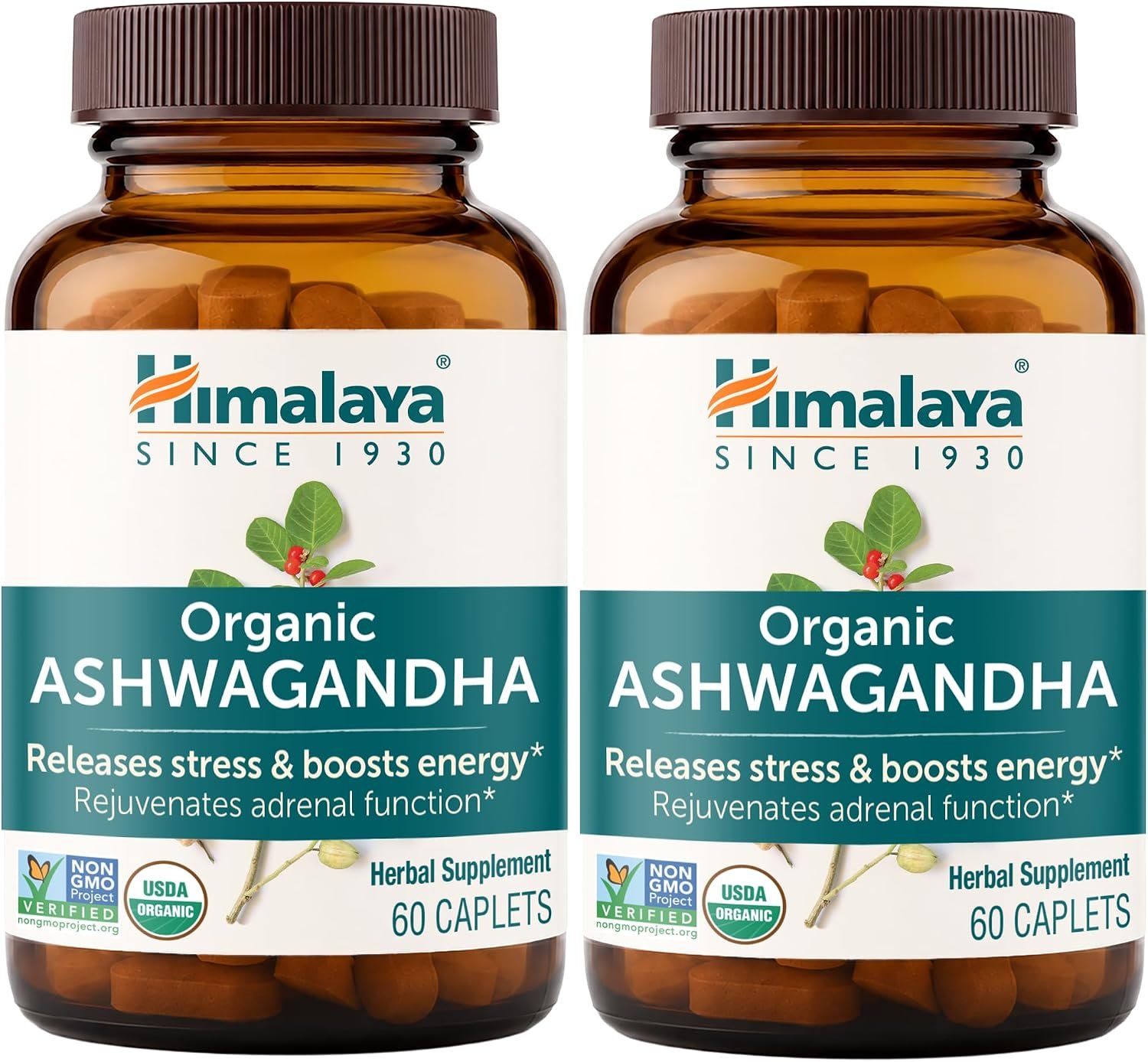Himalaya USDA Organic Ashwagandha Root, 670 mg, 120 Day Supply, 120 Caplets