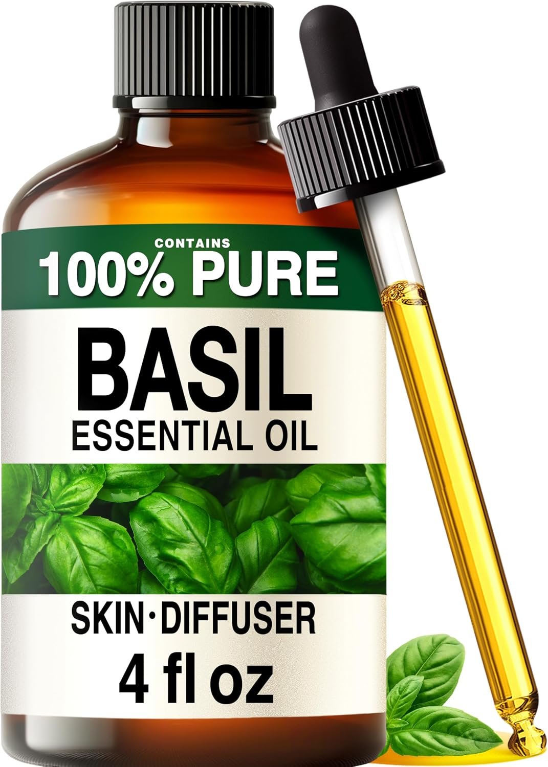 Kukka 100% Pure Basil Essential Oil for Skin, Diffuser, 4 Fl Oz