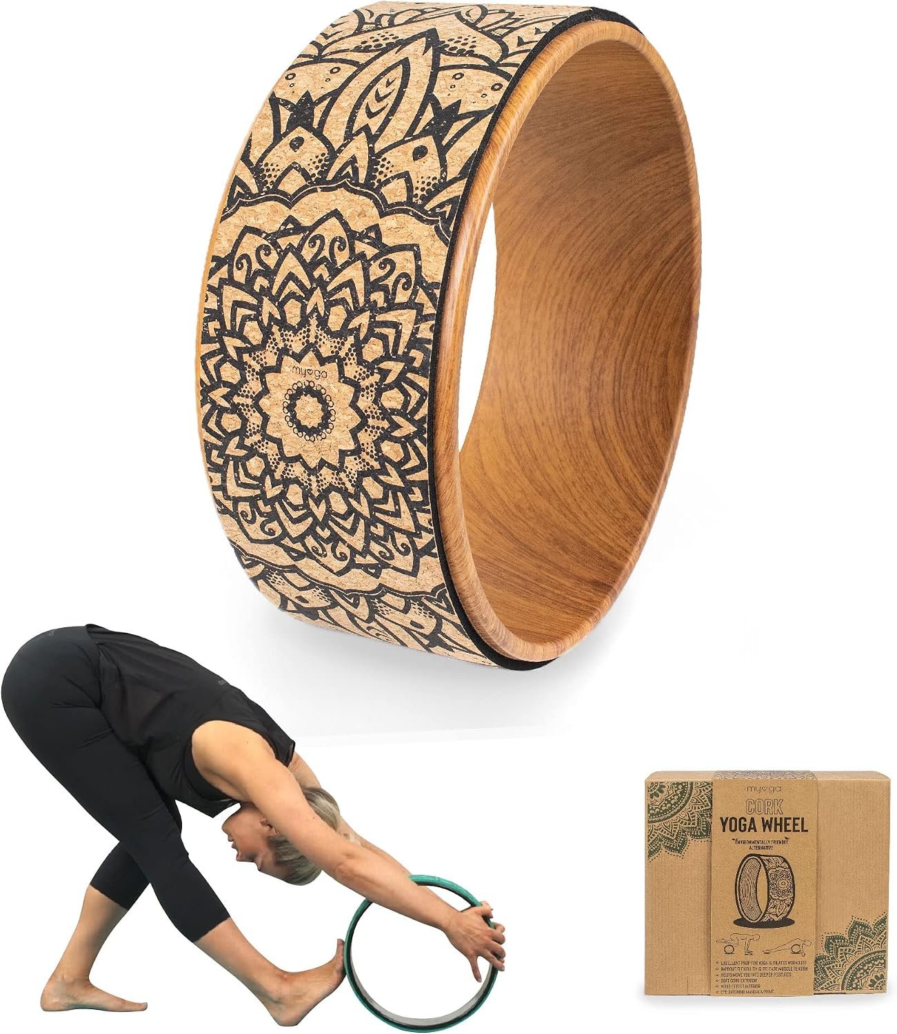 Myga Yoga Wheel,Exercise Prop for Back Pain, Yoga Poses, Pilates, Stretches, Backbend Inversions and Bridge Position,Improves Flexibility, Balance and Core Strength
