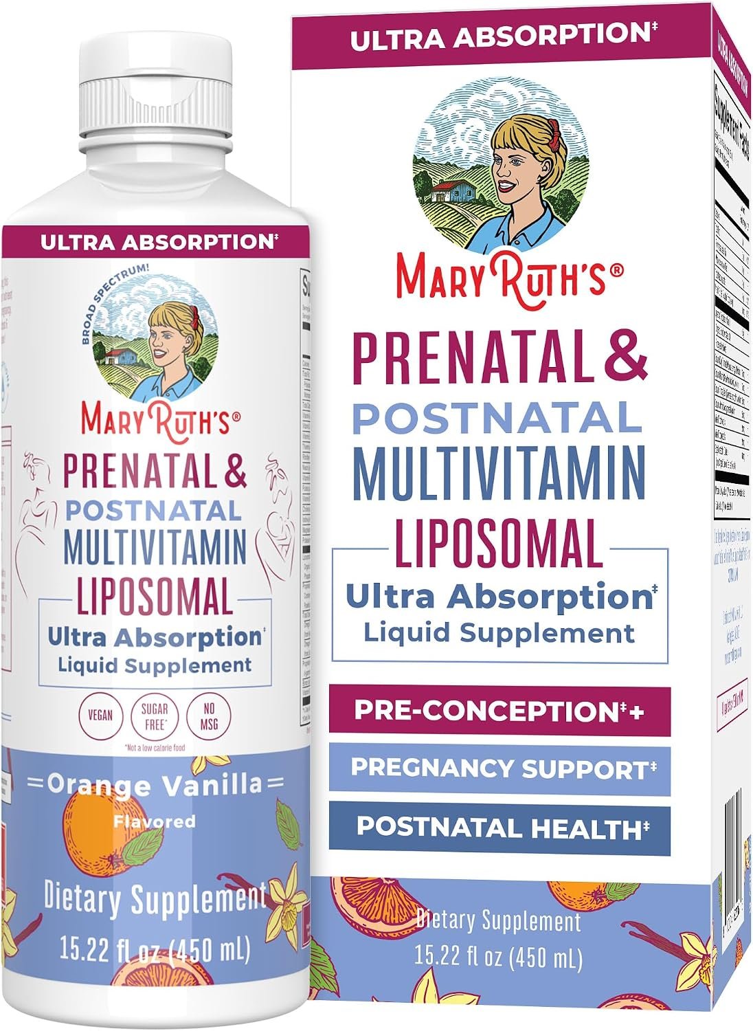 MaryRuth’s Prenatal & Postnatal Multivitamin Liposomal, Vegan, 30 Servings