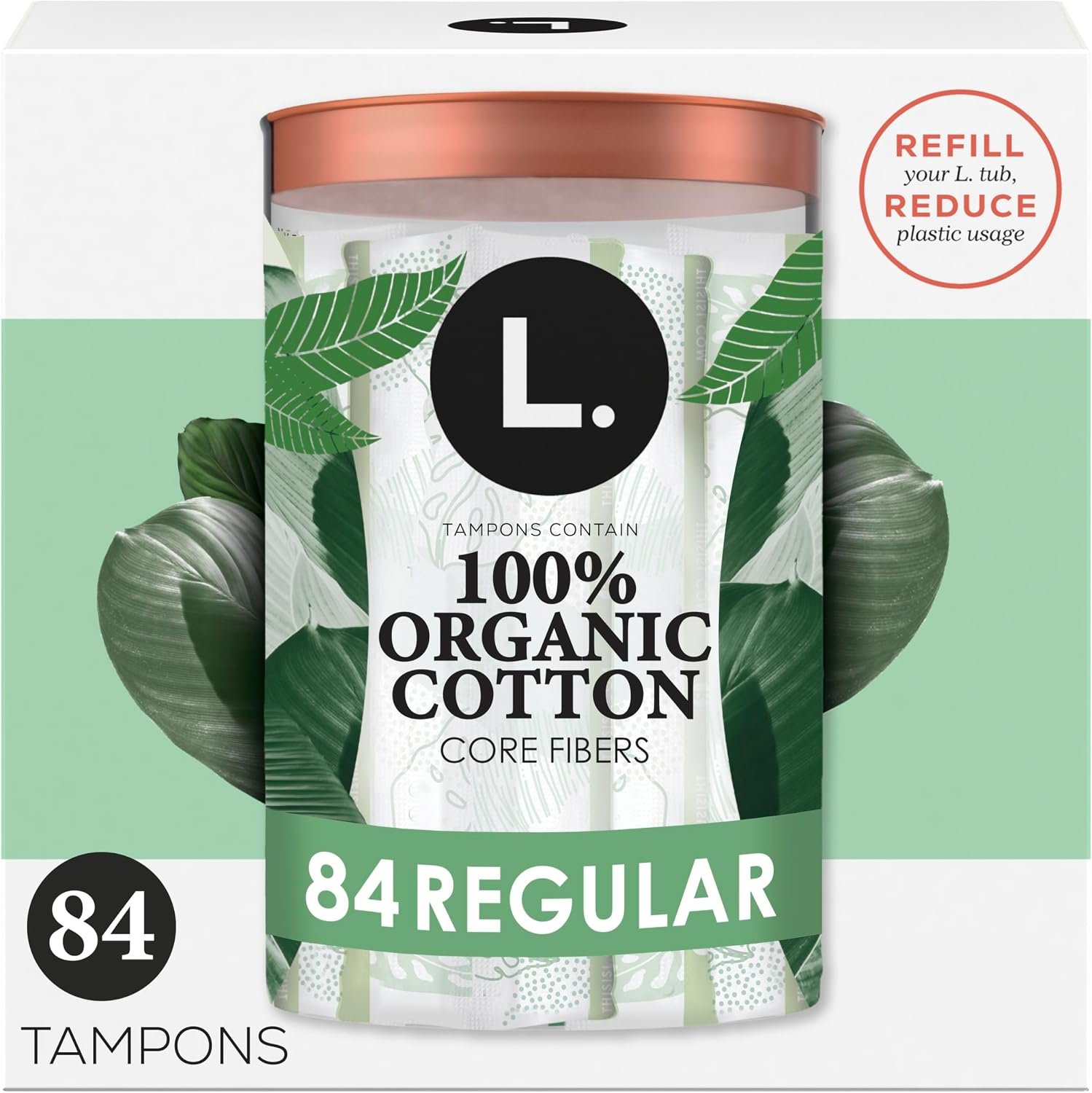 L. Cotton Tampons Regular Absorbency, Contains an Organic Cotton Core, Made Without Synthetic Pesticides, or Fragrances, 84 Count