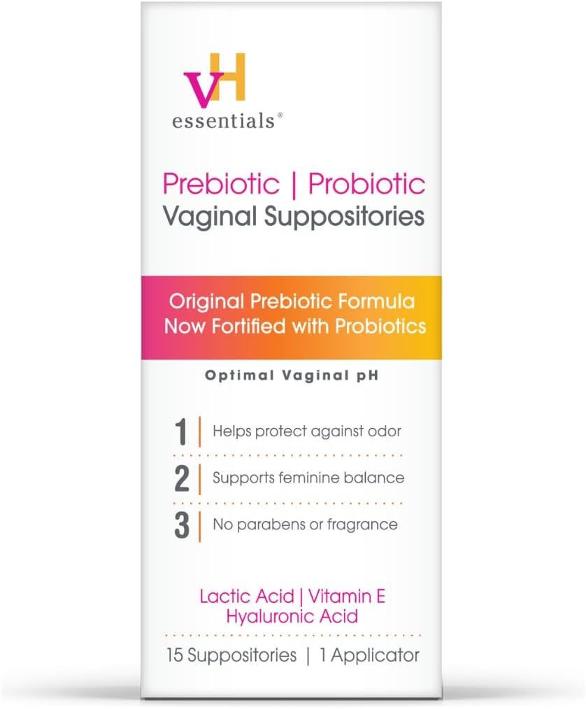 vH essentials Prebiotic pH Balanced Vaginal Suppositories, Naturally Protect Against Odor, 15 Count Box