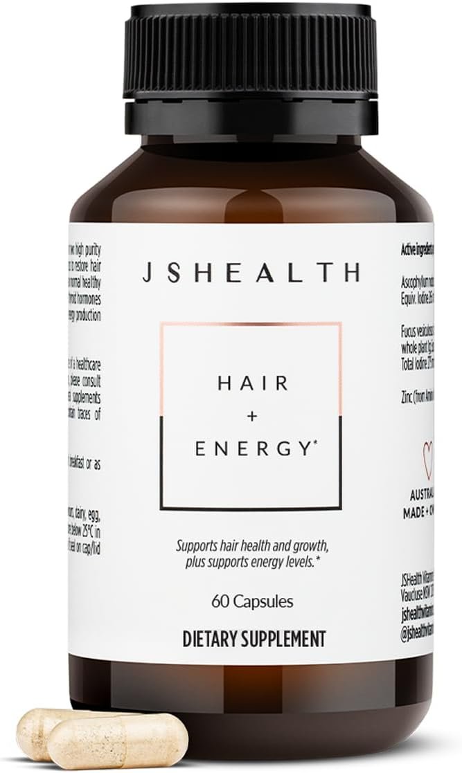 JSHealth Hair Growth Vitamins for Women. Hair + Energy with Kelp Iodine and Zinc. Supports Thickness, Strength, Energy. Nutritionist-Formulated (60 Capsules)