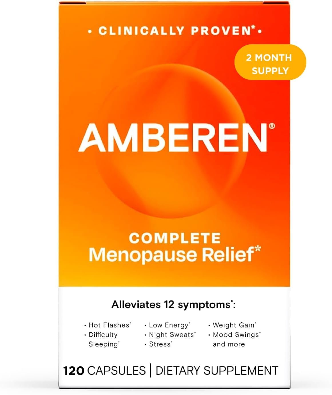 Amberen Menopause Supplement for Women, 120 Capsules, Clinically Proven, Helps Support Hormone Balance, Helps Relieve 12 Menopause Symptoms: Hot Flashes, Night Sweats, Mood Swings and More