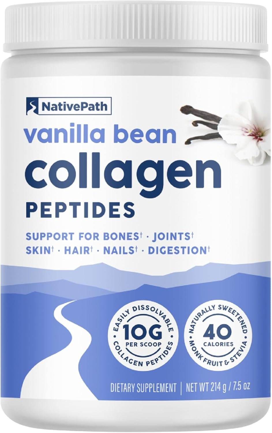 NativePath Collagen Peptides – Hydrolyzed Type 1 & 3 Collagen. Keto & Paleo Grass-Fed Protein Powder for Hair, Skin, Nails, Bones, Joints, Digestion and More – No Gluten or Dairy (Vanilla Bean, 214g)