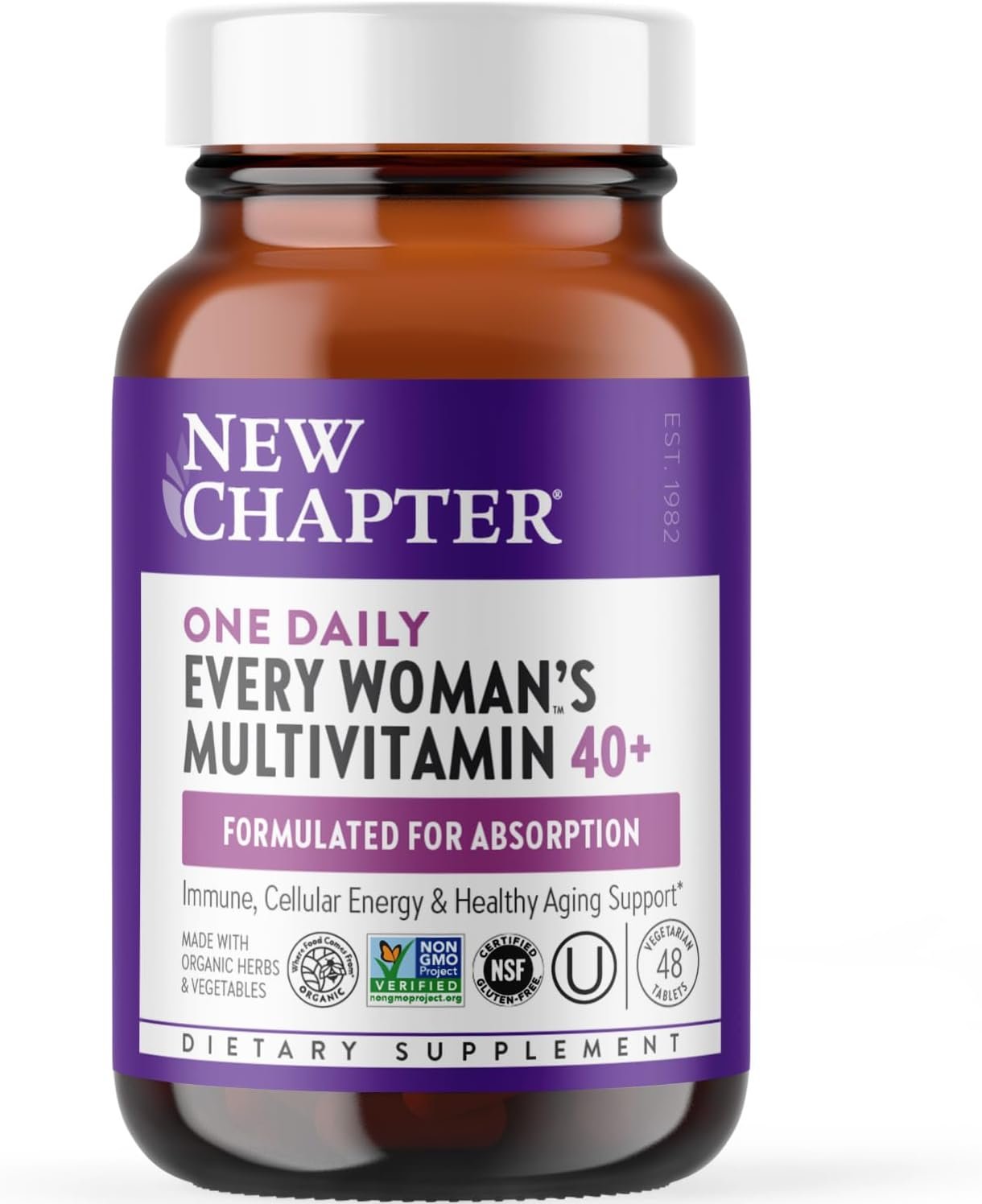 New Chapter Women’s Multivitamin 40+, extra B6 & B12, Biotin for Hair Growth, D3, Vit C, Zinc for Immune & Stress Support, Gentle on an Empty Stomach, One Daily, Non-GMO, Gluten-Free, 48 Tablets