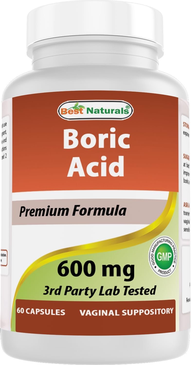 Best Naturals Boric Acid Vaginal Suppositories – Made in USA – USP Medical Grade Fine Powder, Easy Dissolve, Third Party Tested – 60 Count