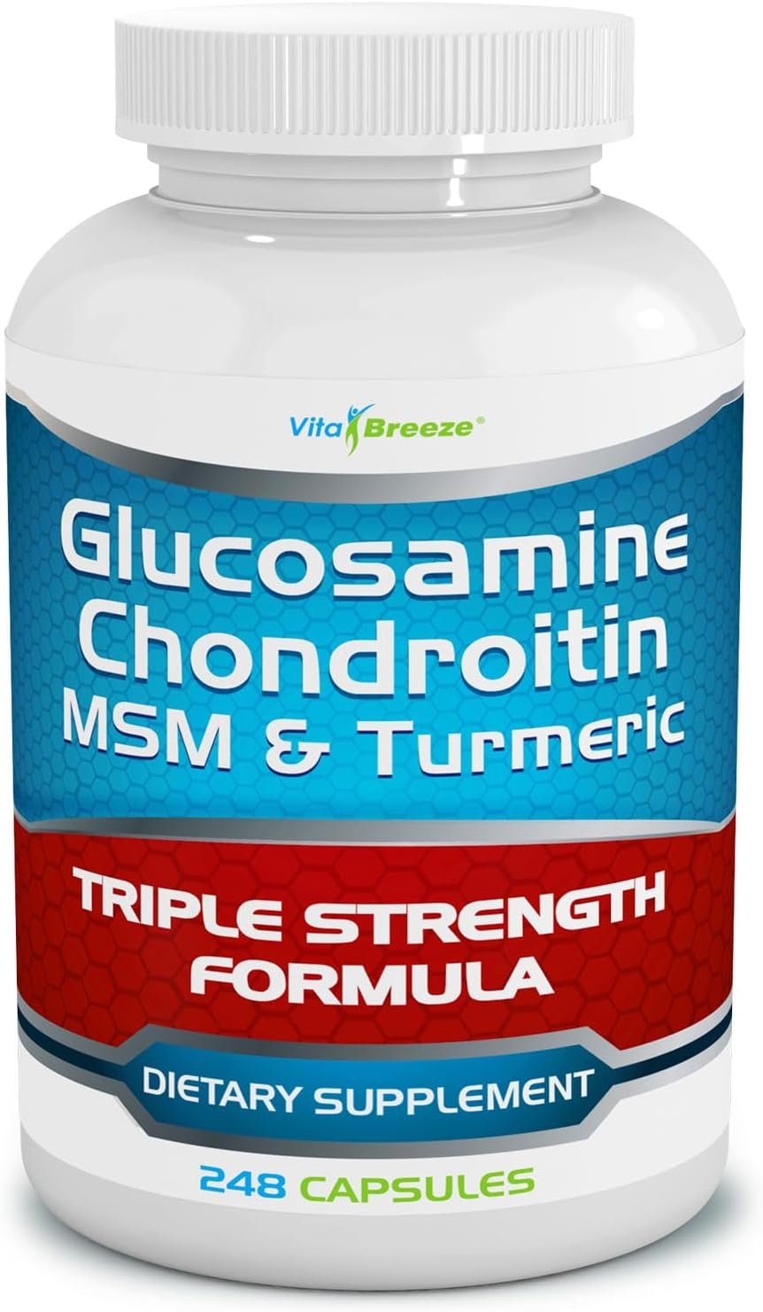 VitaBreeze Glucosamine Chondroitin, MSM & Turmeric Dietary Supplement – 248 Capsules