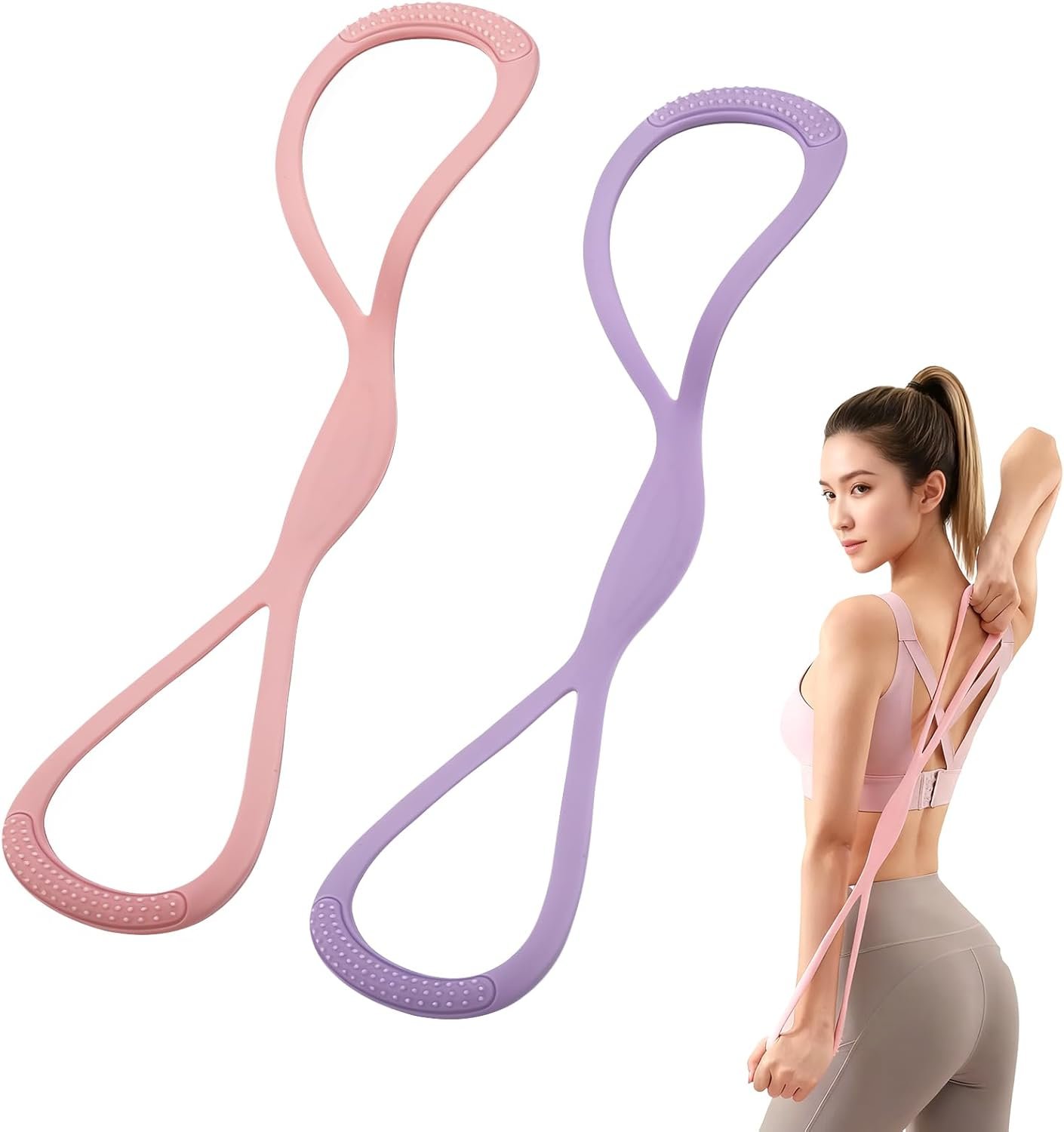 8 Resistance Band for Women, 2 Pcs Exercise Bands Resistance Bands with Handles, Portable 8 Shaped Exercise Band Stretch Bands for Strength Training Yoga Pilates