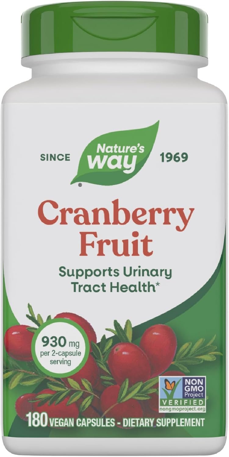 Nature’s Way Cranberry Fruit, Cranberry Supplements, Supports Urinary Tract Health*, 930 mg per 2-Capsule Serving, 180 Capsules (Packaging May Vary)