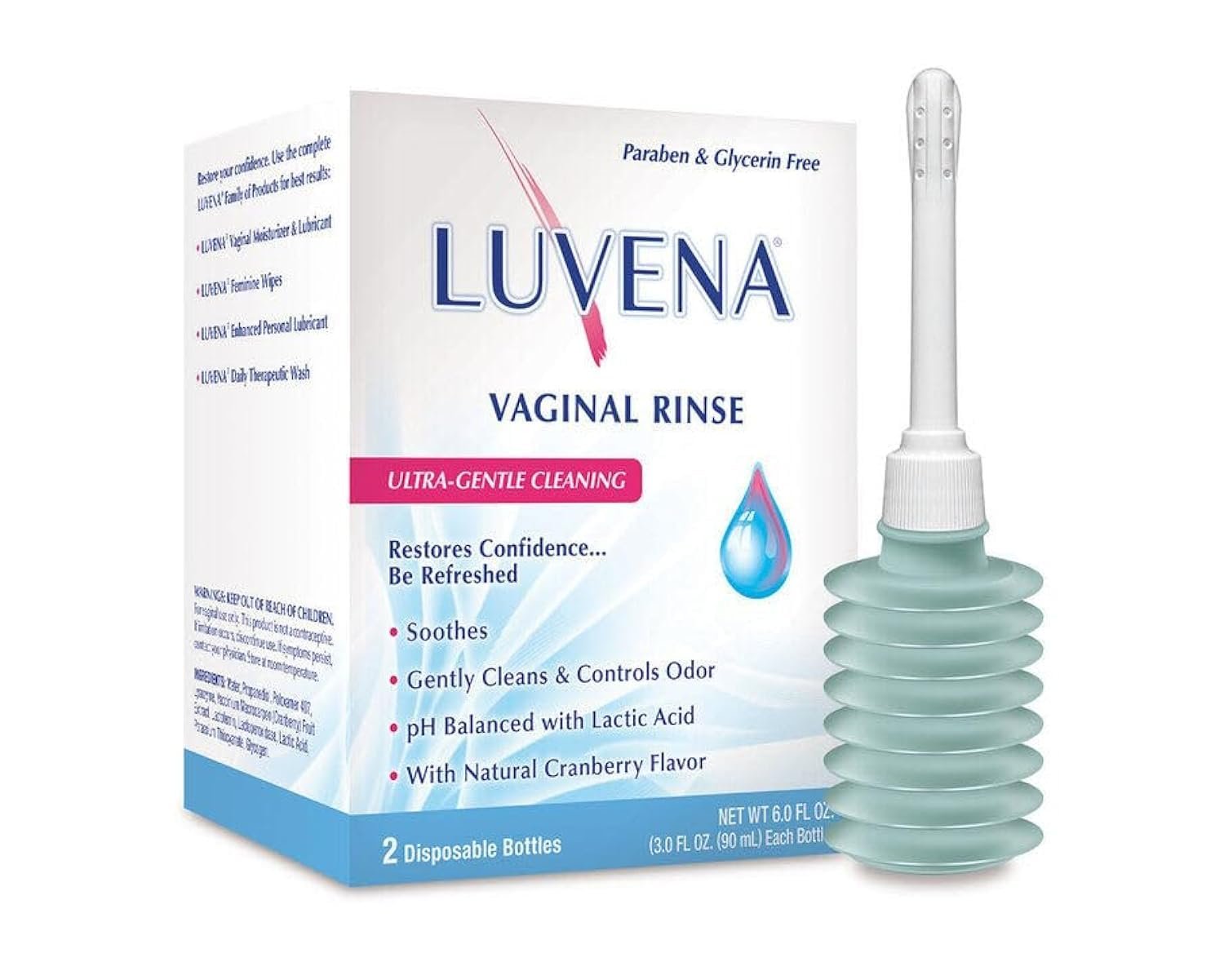 LUVENA Daily Personal Feminine Rinse, Ultra Gentle Intimate Wash, Vaginal Health Support, Hygiene Cleanser, Reduces Odor, Supports Freshness, pH Balanced, Lactic Acid & Natural Enzymes, 3 oz (2 pack)