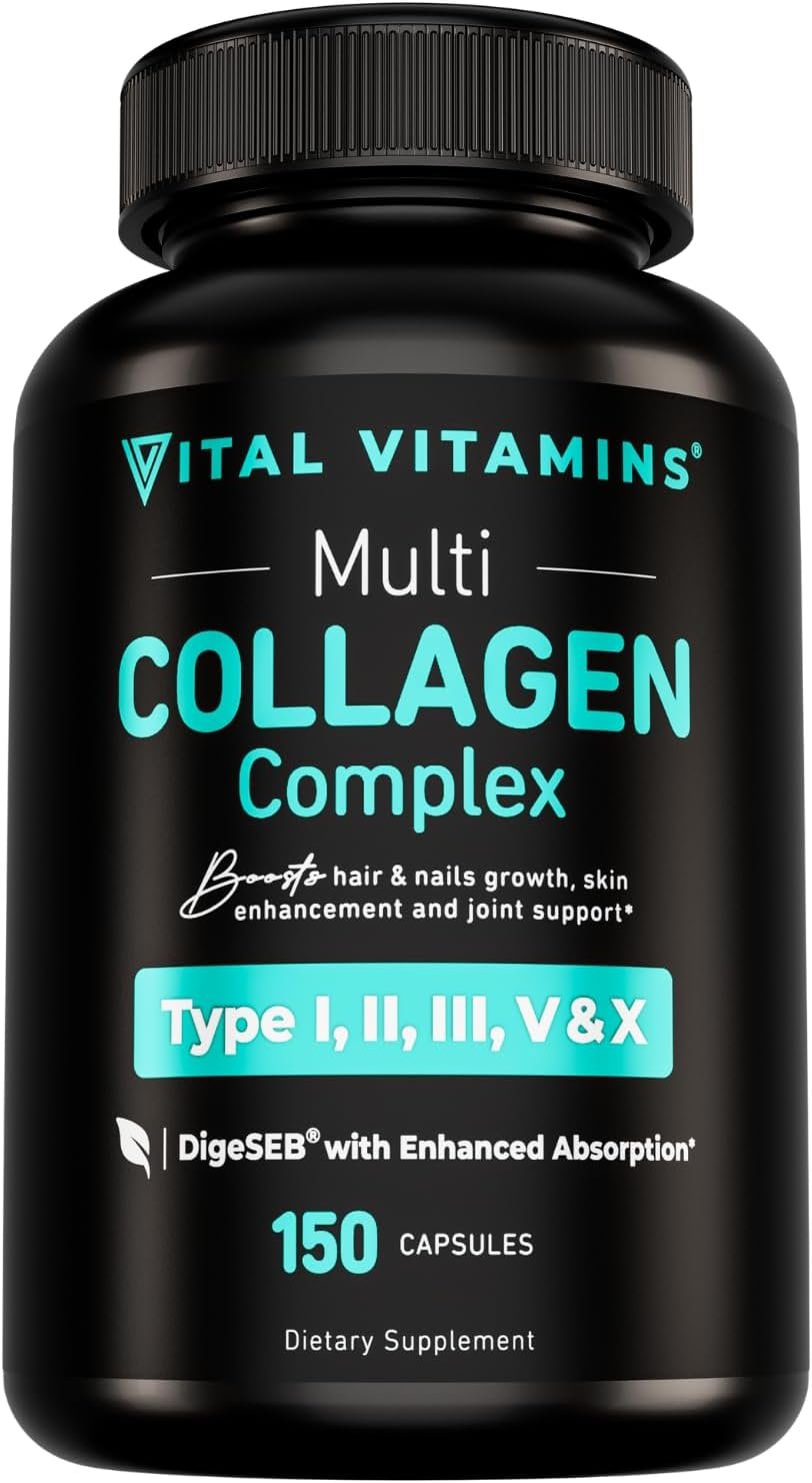 Vital Vitamins Multi Collagen for Women & Men – Type I, II, III, V, X – Grass Fed, Non-GMO – 150 Capsules