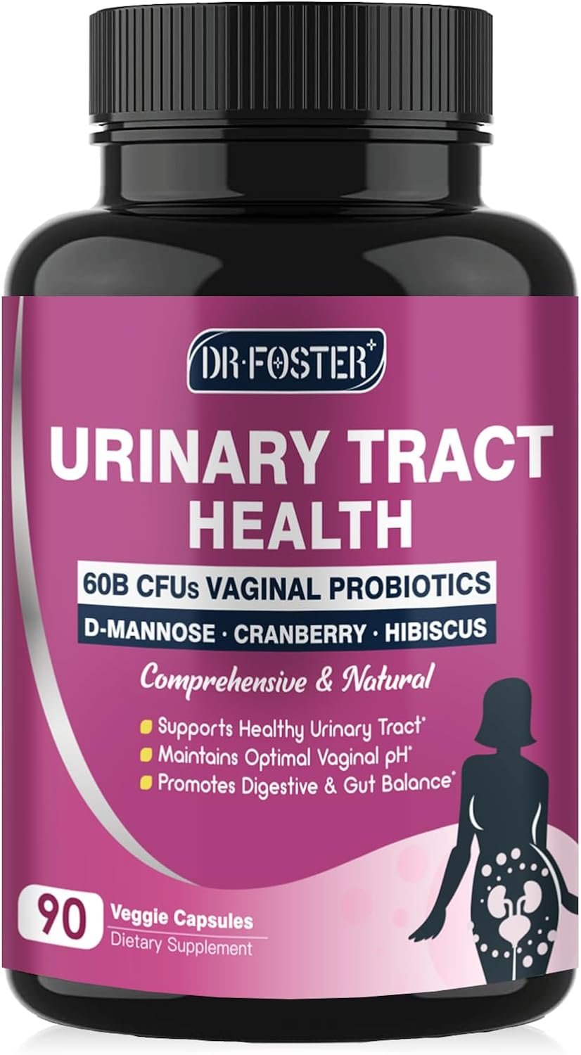DRFOSTER Urinary Tract Health for Women, Vaginal Probiotics for Women pH Balance with D-Mannose, Cranberry, Probiotics and Prebiotics for Digestive Helath 90 Veggie Capsules