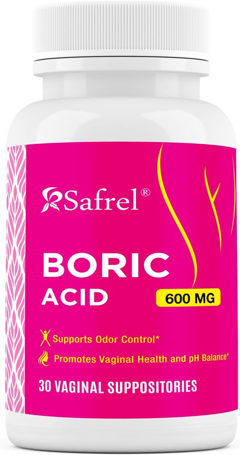 Safrel Boric Acid Vaginal Suppositories – 100% Pure Made in USA – Intimate Health Support, Vaginal Health and pH, Odor Control (30 Count)