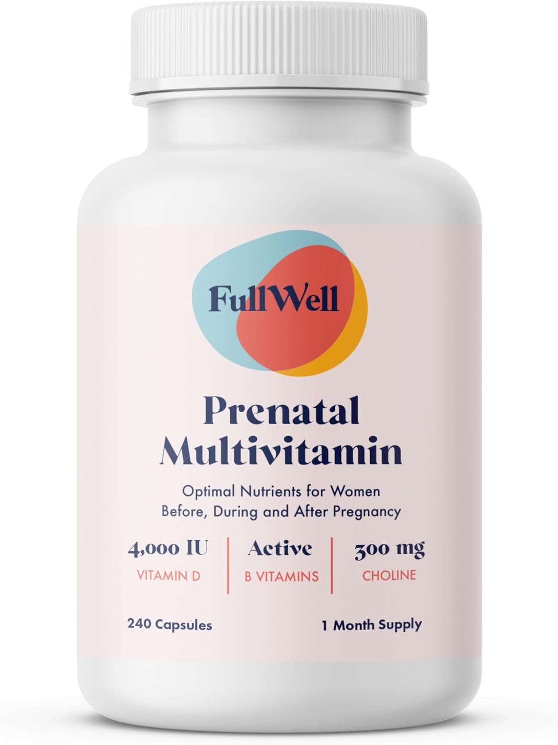 FullWell Women’s Prenatal Multivitamin – Healthy Pregnancy Support – Contains Choline & Folate – Supports Fetal Growth & Brain Development* – 240 Count (30 Servings)