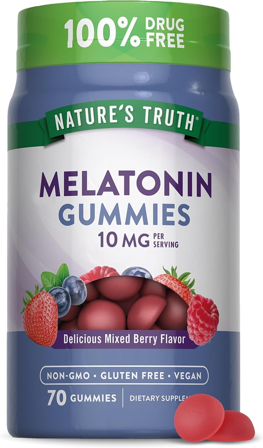 Nature’s Truth Melatonin 10mg Gummies | 70 Count | Berry Flavor | Vegan, Non-GMO, and Gluten Free Supplement