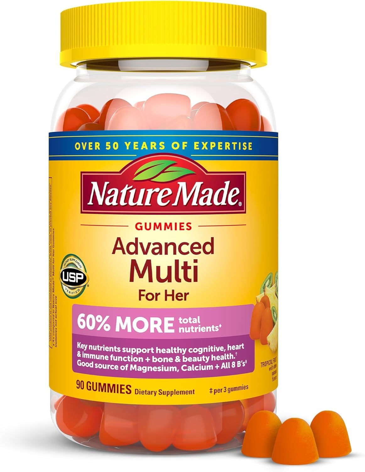 Nature Made Advanced Womens Gummy Multivitamins with Magnesium Citrate, Calcium, B Vitamins, Multivitamin Gummies for Women, 90 Multi Vitamin Gummies, 30 Day Supply