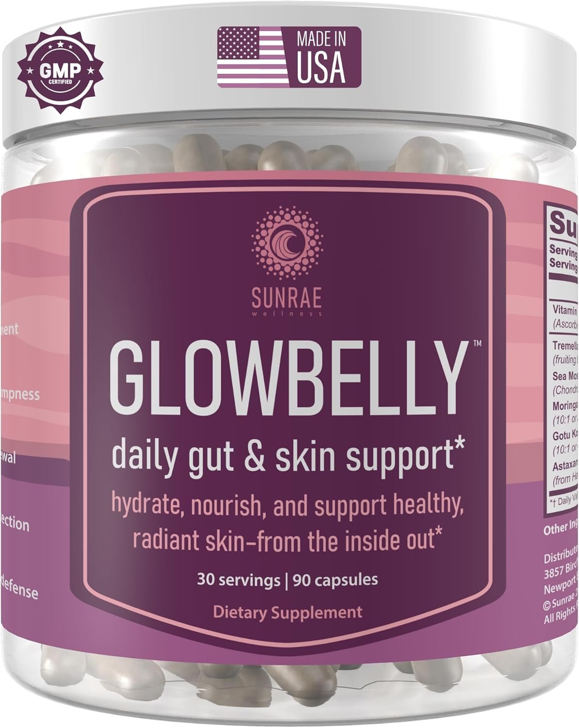 Glowing Skin Supplement with Gotu Kola, Moringa, Sea Moss, Astaxanthin & Tremella Mushroom – for Skin Hydration, Gut Health, Anti-Aging & Radiance – 90 Capsules