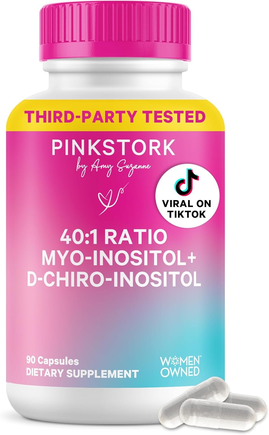 Pink Stork Inositol Supplement for Women, 40:1 Myo-Inositol & D-Chiro Inositol, Hormone Balance for Women, Healthy Ovulation & Fertility Support, Cycle Regularity, 30 Servings