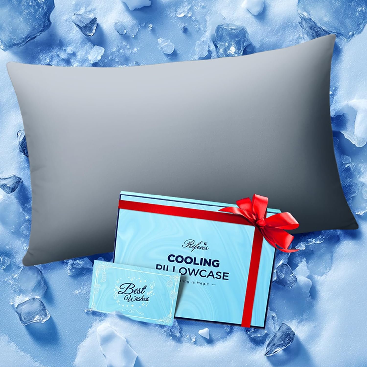 Ice Cooling Pillowcase for Hot Sleepers, Instantly Cool, Stay Cold All Night, Softer Than Silk Pillow Cases, Pillow Covers with Invisible Zipper, Gift for Men & Women – Queen Size, Light Gray (1 Pack)