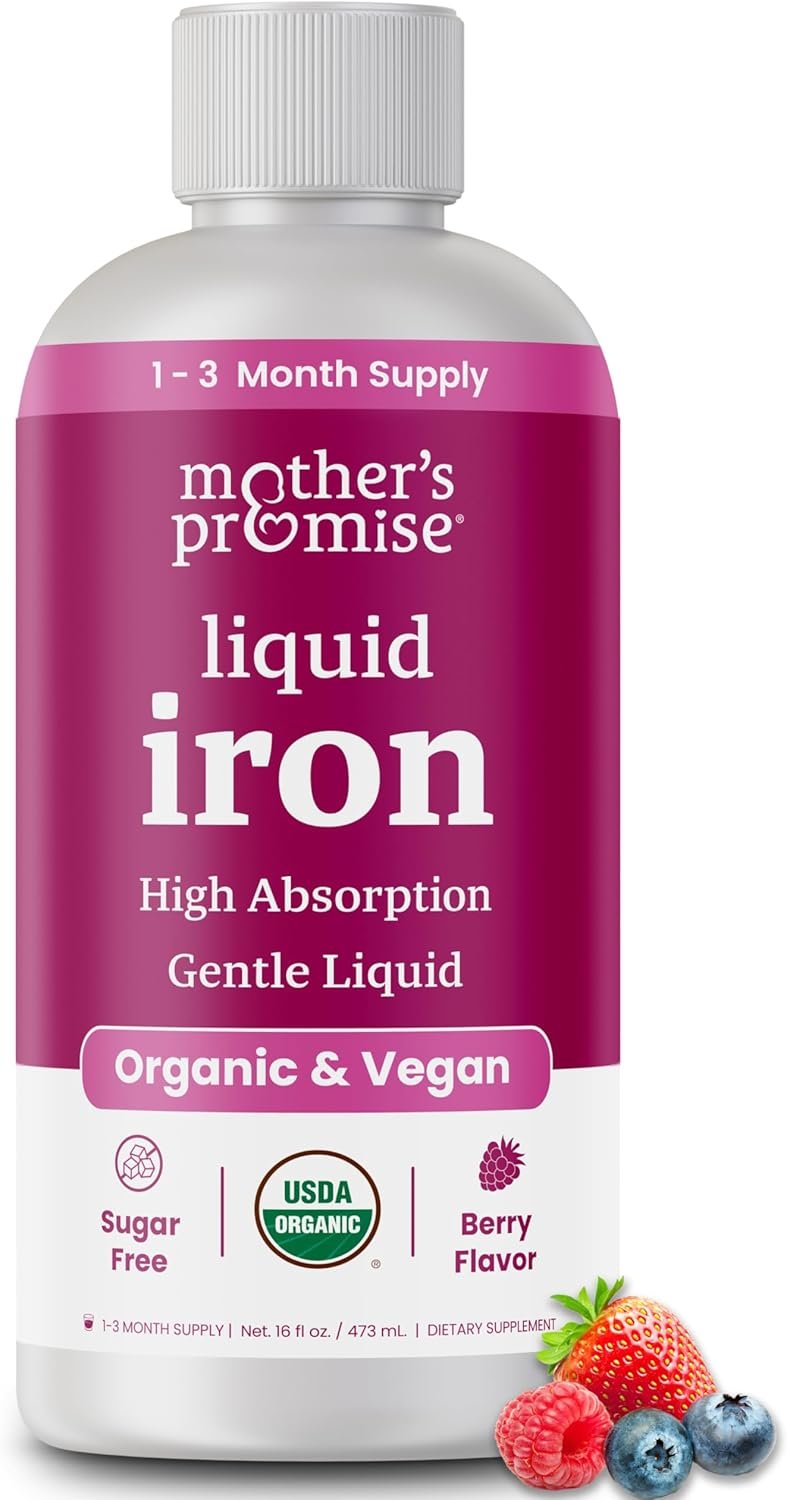 Organic Liquid Iron Supplement for Women, Men & Kids with Vitamin C | Sugar Free Natural Berry Flavor Non Constipating Vegan Ferrochel® Iron Supplements for Healthy Blood, Prenatal & Postnatal