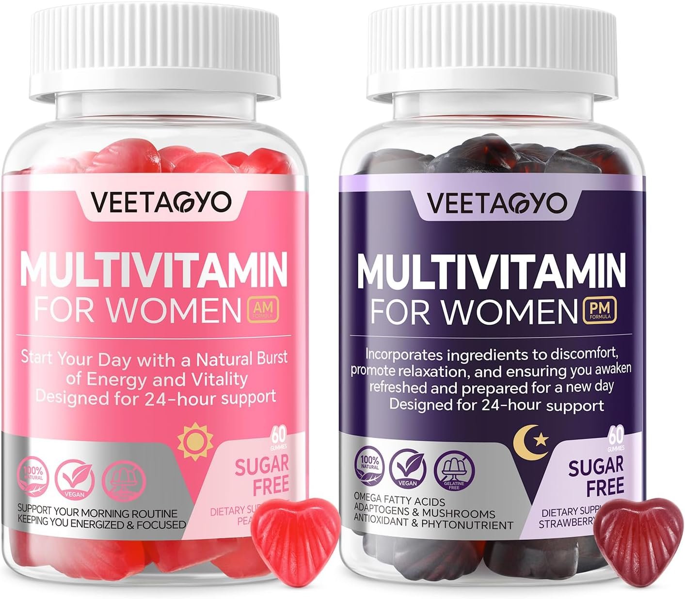 Multivitamin for Women AM & PM – Melatonin Free with w/Algae Calcium,Omega-3,Vitamin D3K2,Magnesium for Energy & Relaxation,Rest,Skin,Hair Support – Sugar Free, 24-Hour Support, Vegan,120 Count
