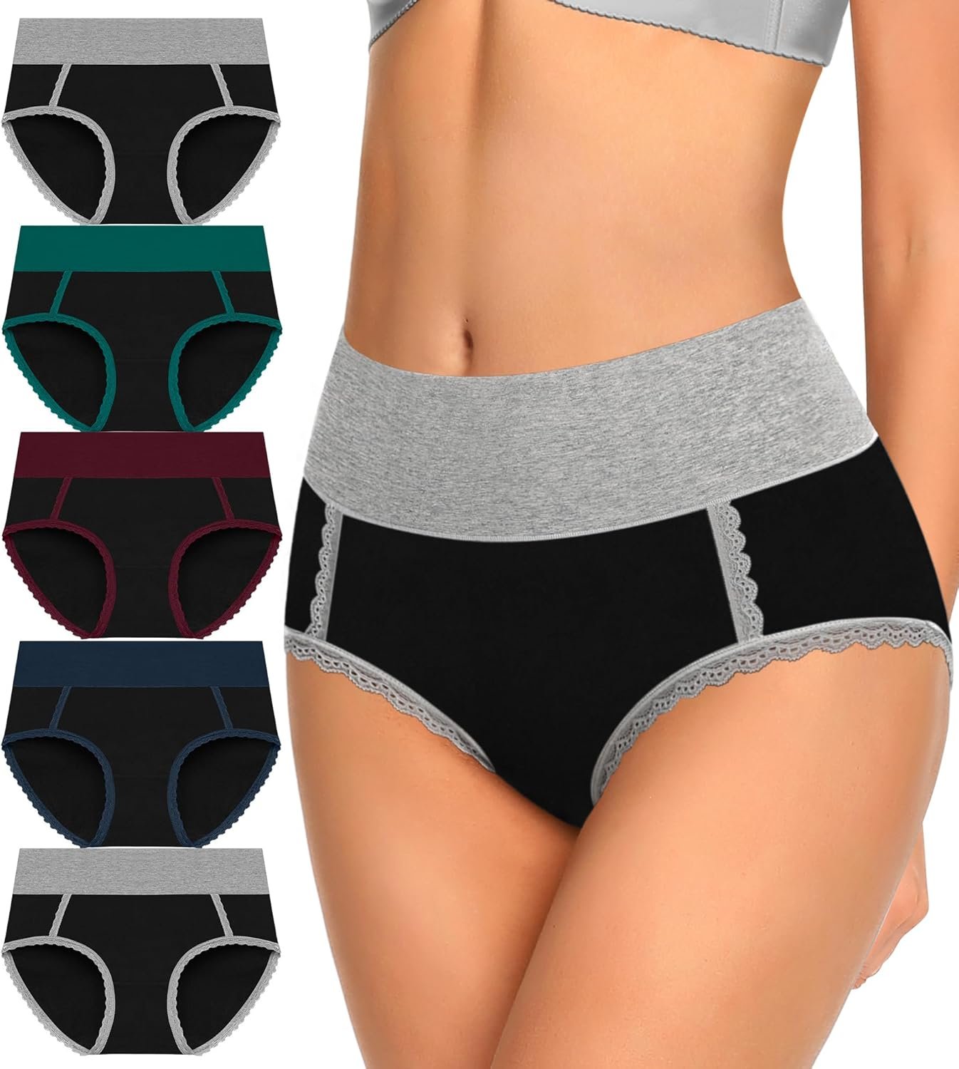 DUKAWA Women Underwear Cotton High Waisted Soft Briefs Full Coverage Comfort Panties Multipack