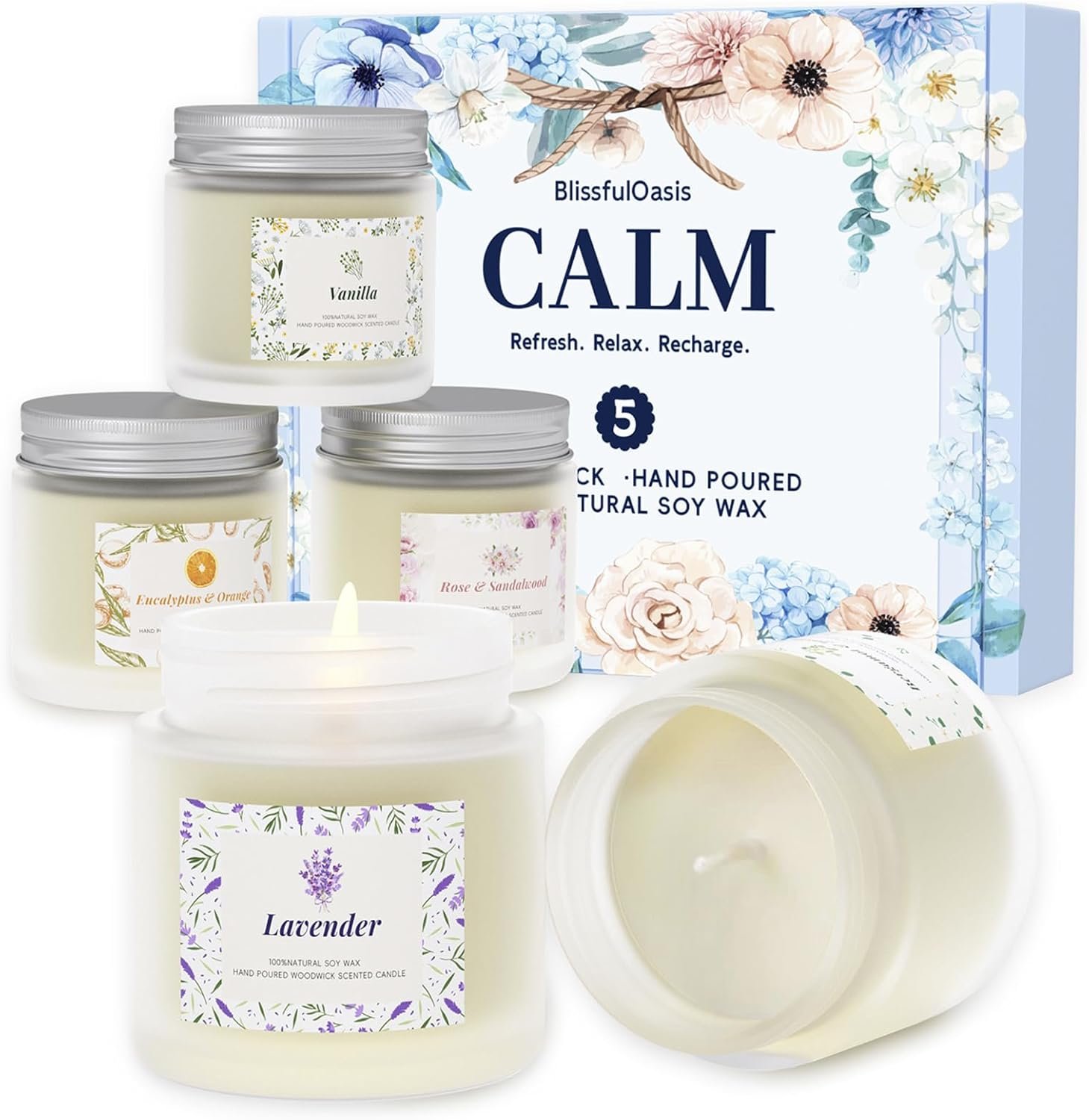BlissfulOasis Scented Candles, Long-Lasting Candles for Home Scented, 5 Pack Candle Set, Candles for Women, Natural & Safe Ingredients, Candle Set for Birthday, Valentine’s Day Scented Candles for Her