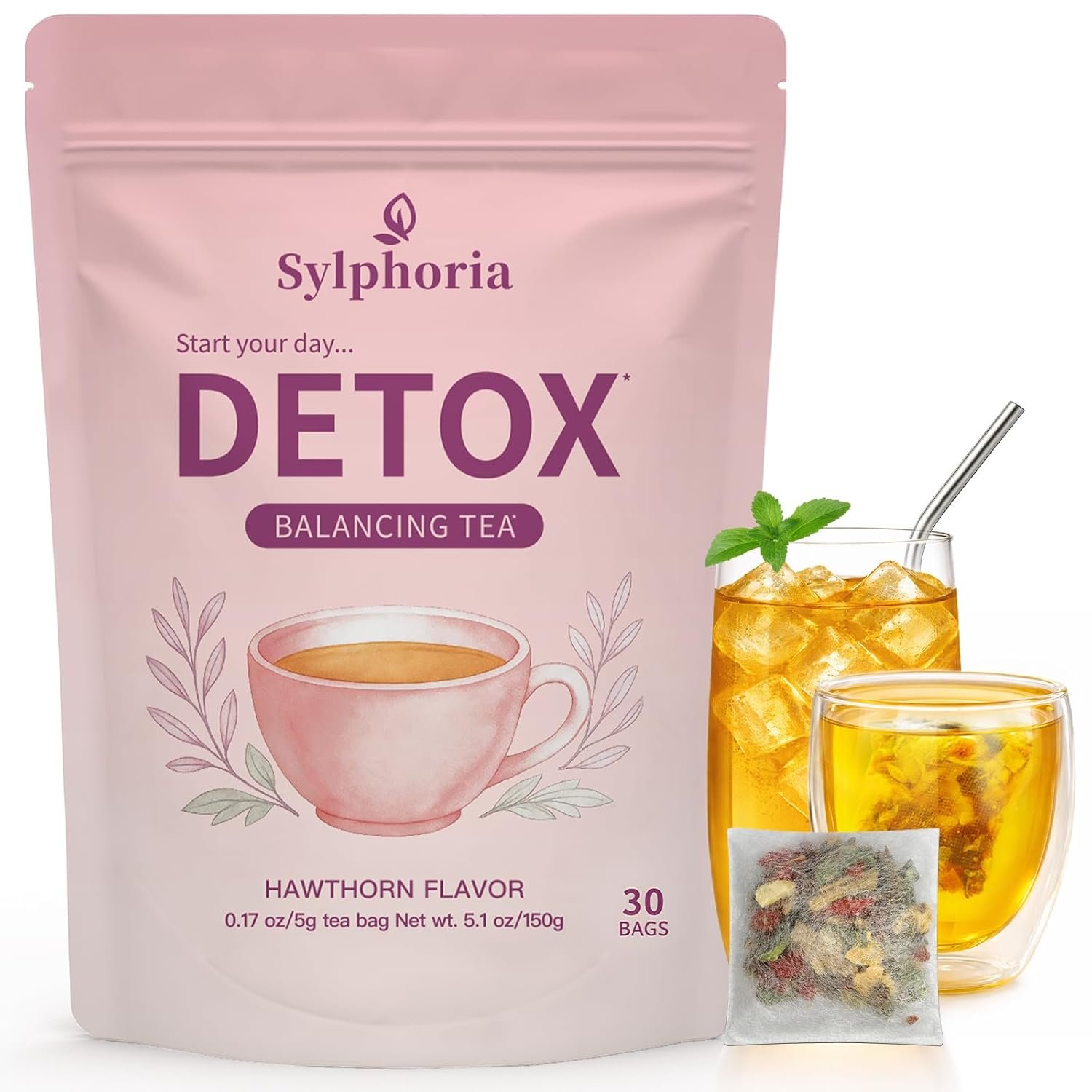 Sylphoria Liver Detox Tea，Liver Kidney Cleanse & Detox with Lotus Leaf, Ginseng, Goji Berry, Hawthorn Berry and Extra Herbal Ingredients for Women Men，- Hawthorn Flavor（1Pack/30Bags）