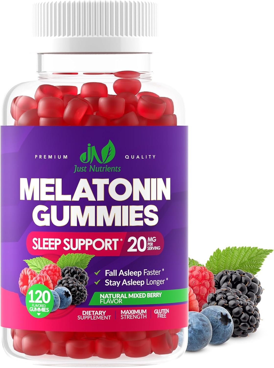 Melatonin 20mg Gummies (120 Count) – Maximum Strength Sleep Support for Adults with 10mg of Melatonin Per Gummy – Gluten-Free, Non-GMO, Vegetarian, Great Tasting Mixed Berry Flavor – 60 Servings