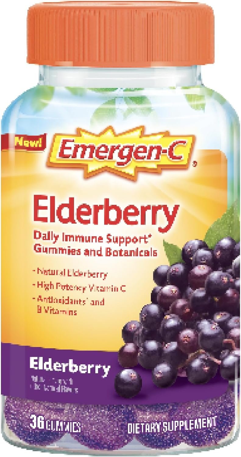 Emergen-C Elderberry Gummies, Elderberry Immune Support Natural Flavors with High Potency Vitamin C, Back to School Essentials – 36 Count