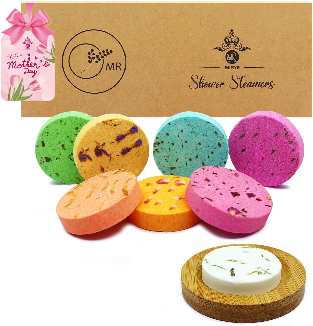 Shower Steamers Aromatherapy – 8 Pack Organic Shower Bombs with Shower Steamer Tray/Holder, Self Care Natural Essential Oil, Stress Relief Shower Bombs, Mothers Spa Gifts for Women, Wife, Her, Mom