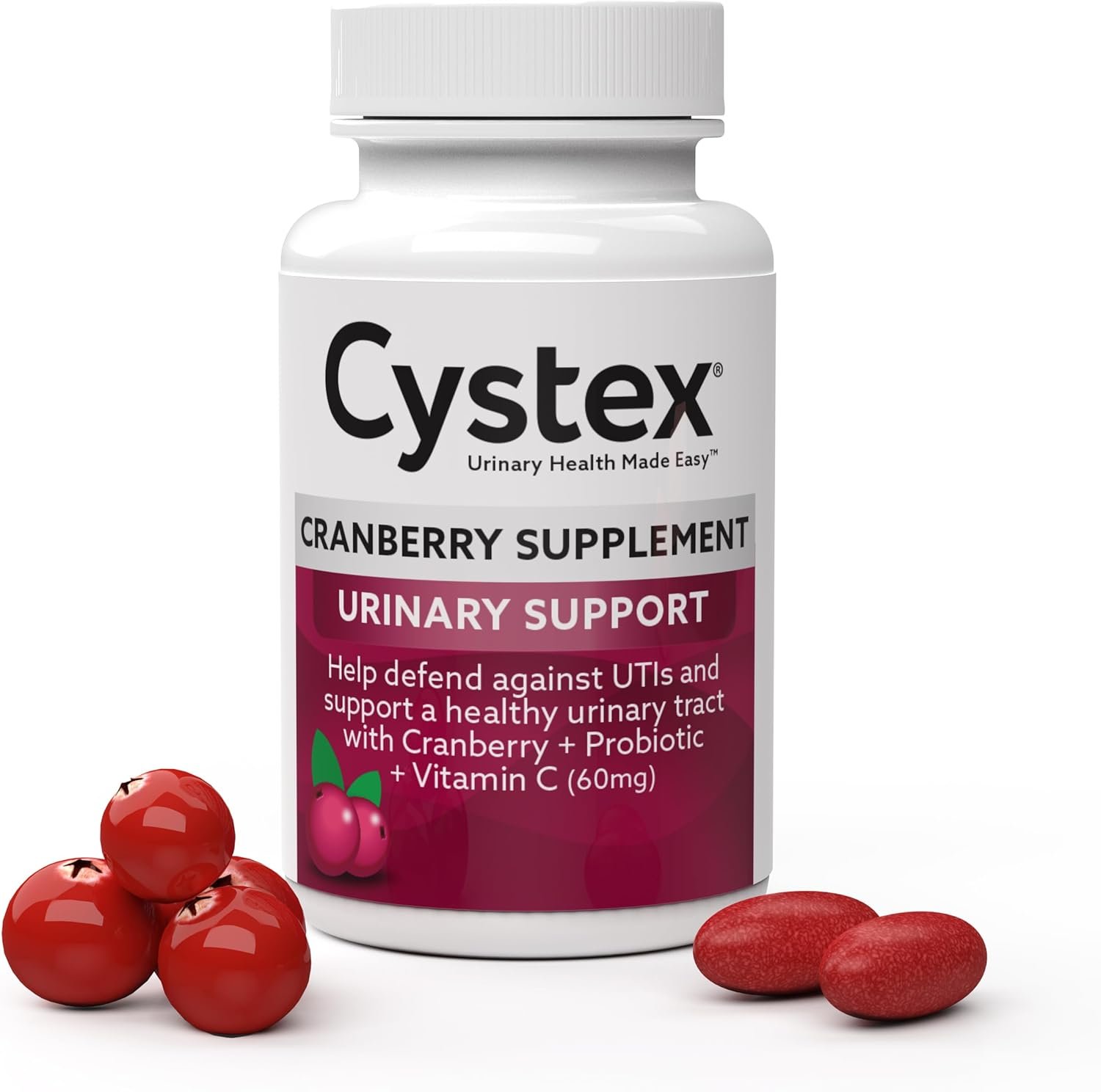 Cystex Cranberry Urinary Health Supplement – 3-in-1 UTI Protection with Probiotics, Prebiotics, & Vitamin C – Supports Vaginal pH, Yeast Balance, & Urinary Health – Fast-Acting – Sugar-Free – 75-Count