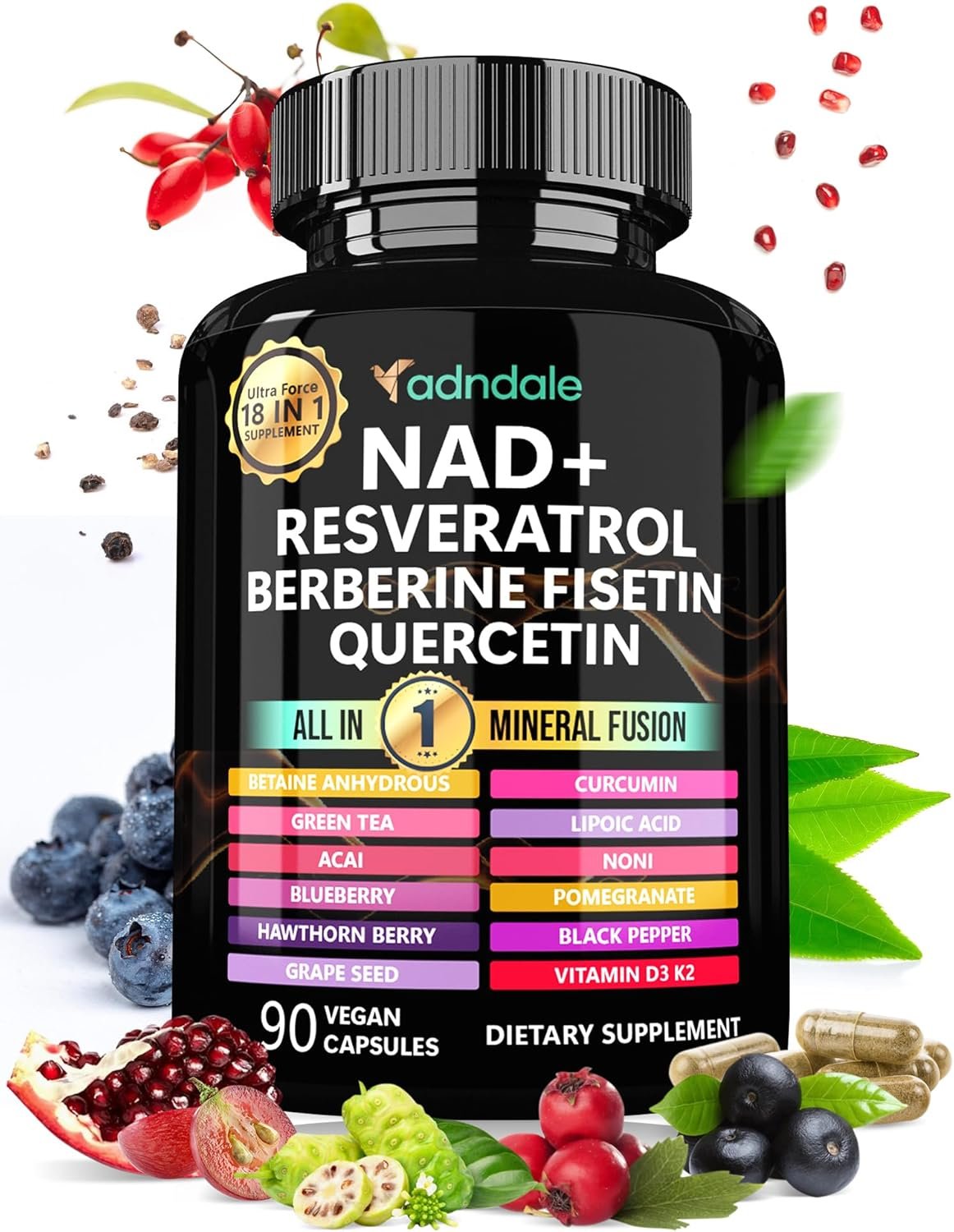 Adndale Liposomal NAD Supplement. Longevity Formula NMN Supplement Alternative. 90CT Advanced NAD+ Resveratrol