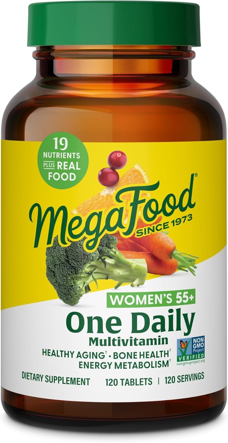 MegaFood Multivitamin for Women 55+ One Daily Womens Multivitamin with Vitamin D3, C, Zinc & Bioavailable Vitamin B12 & Folate – Healthy Aging, Brain & Bone Health, Vegetarian, 120 Tablets