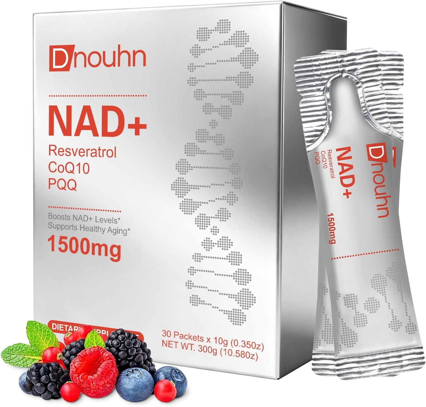 NAD Liquid Supplement 1500mg, Nicotinamide Riboside & Resveratrol with PQQ, NAD Supplement for Women & Men, Boosts Cellular Energy, Anti-Aging, Immune, Focus, 30 Packets