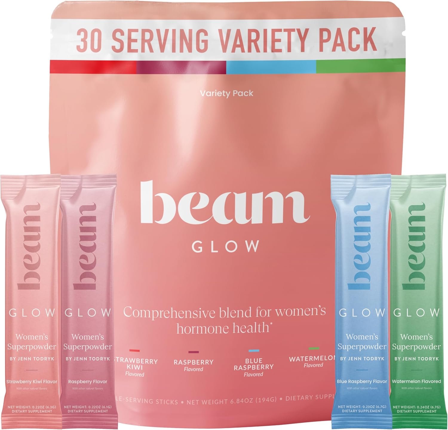 Beam Glow, Hormone Balance for Women, Cortisol Support for Women, Thyroid Support Powder with Selenium, Bromelain and Chasteberry, PMS Relief, Hair Skin & Nails, Health and Wellness Gift, Variety Pack