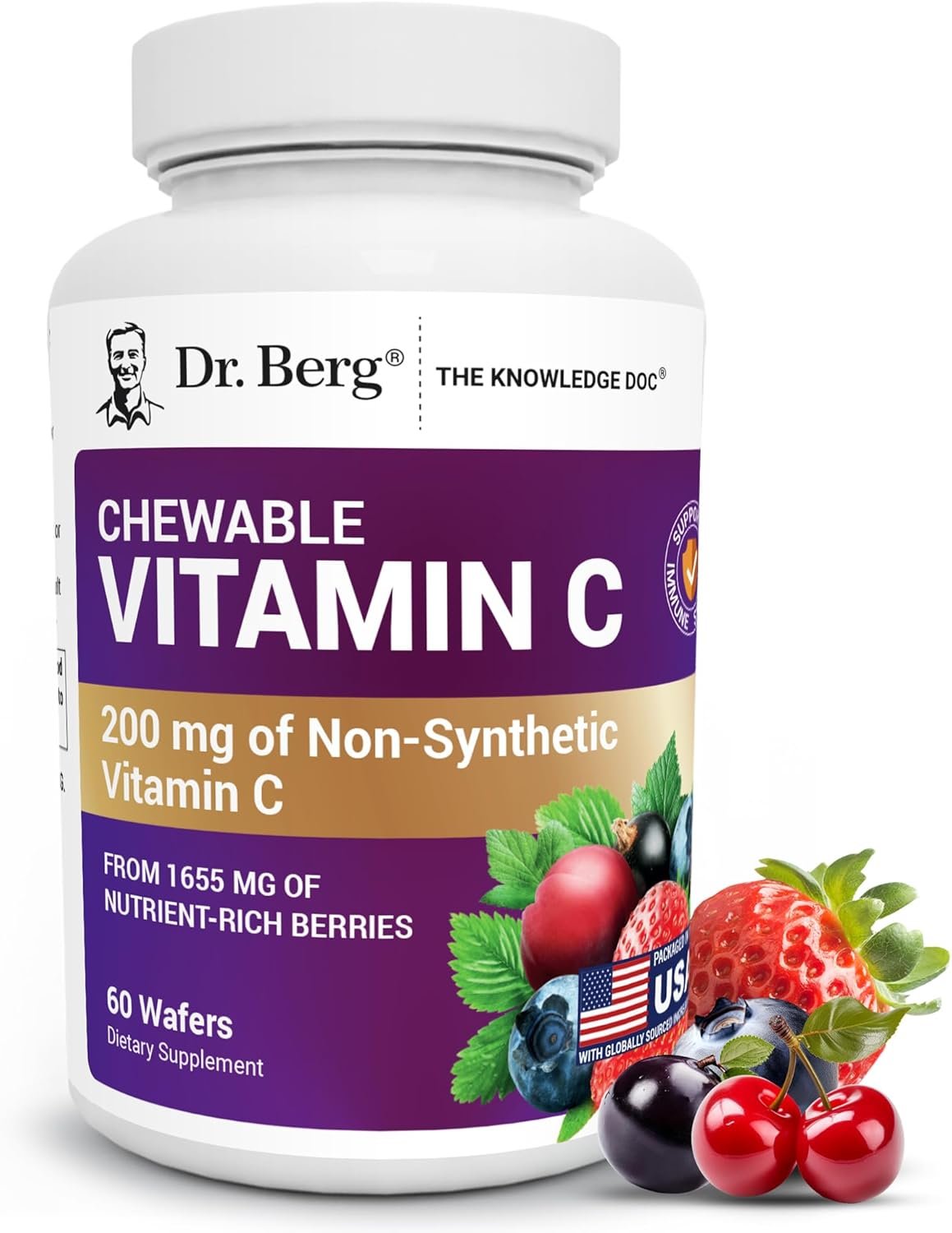 Dr. Berg Chewable Vitamin C Complex – Made with Organic, Non-GMO Berries – 60 Delicious Wafers