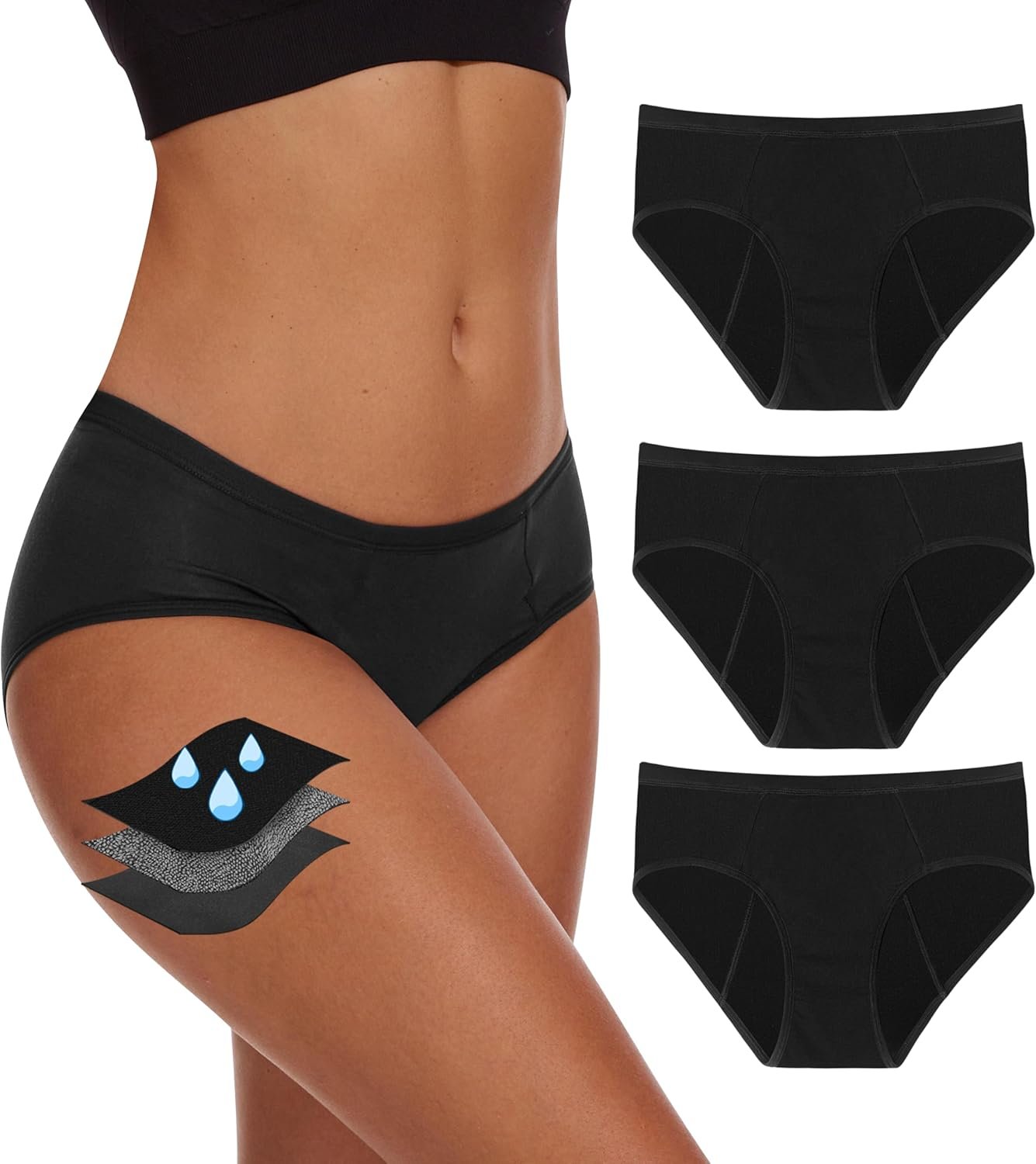 YESWEL Period Underwear For Women, Leak-Proof Hipster, Brief, Heavy Flow, 3 Pack